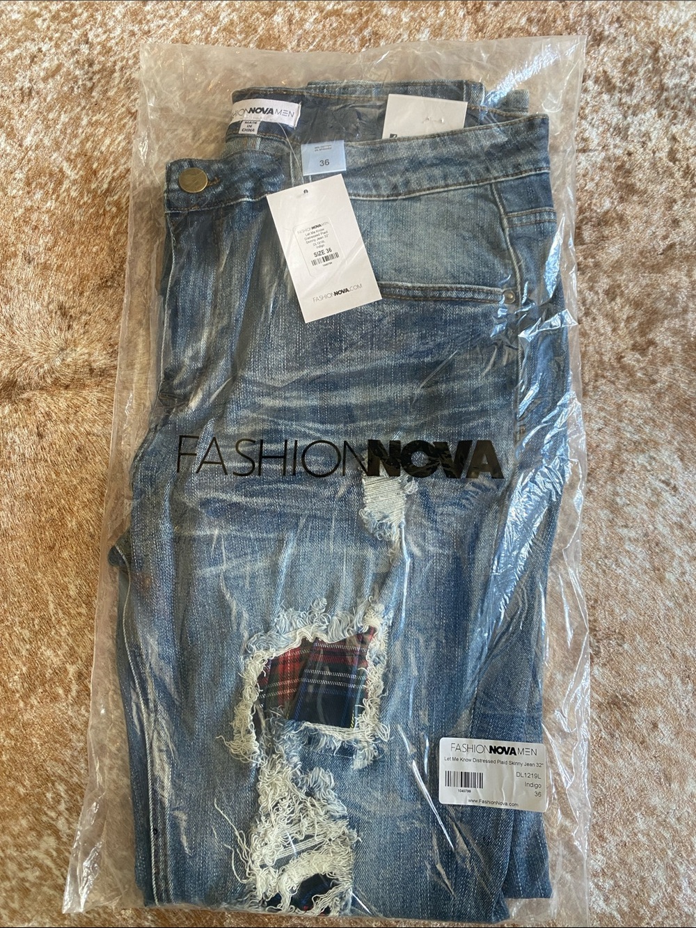 Fashion Nova Men Light Blue Distressed Skinny Jeans